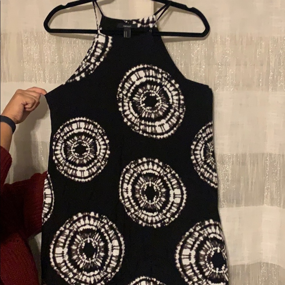 Black and white tie dye print casual dress